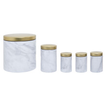 5Pc White Marble Effect Storage Set, Kitchen Storage Set, 5 Piece Kitchen Canister Set, Metal Canisters
