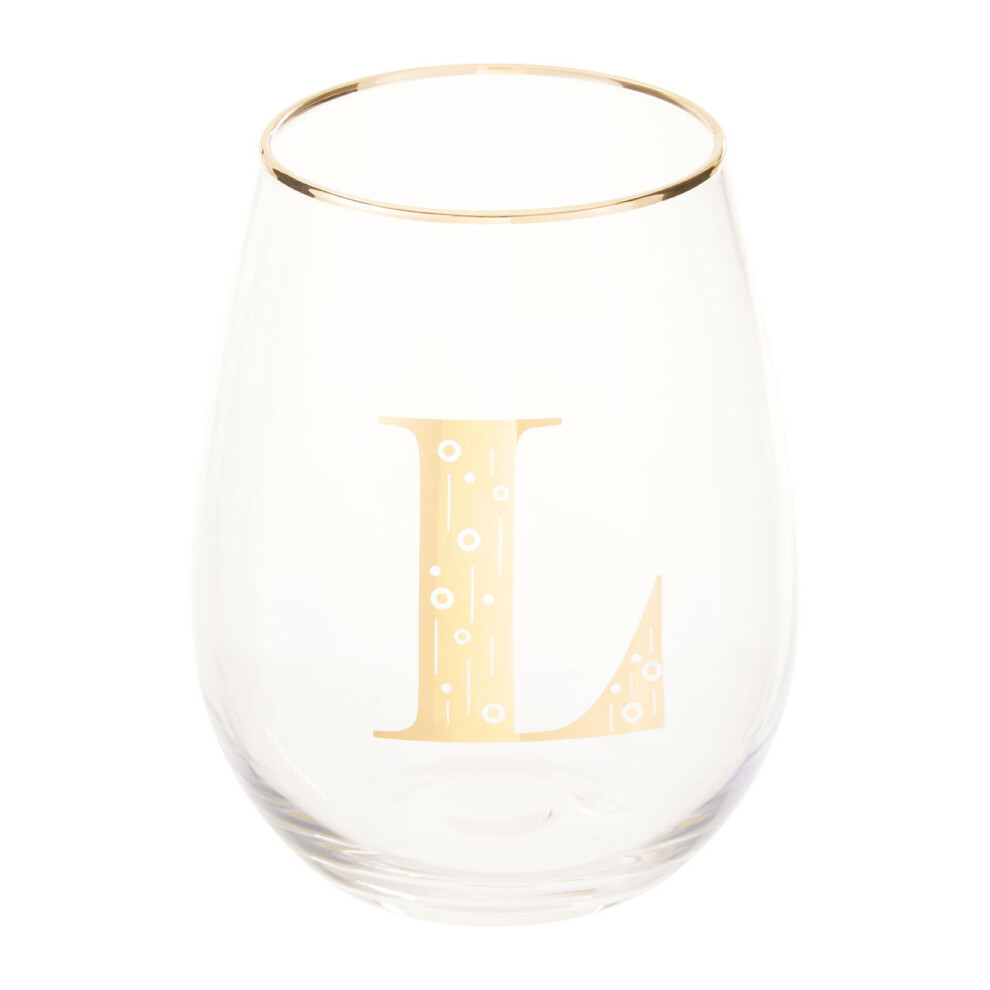 Premier Housewares Letter L Stemless Wine Glass Gold