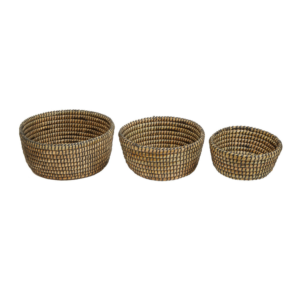 Lidi Set Of Three Straw Baskets With Black Detail