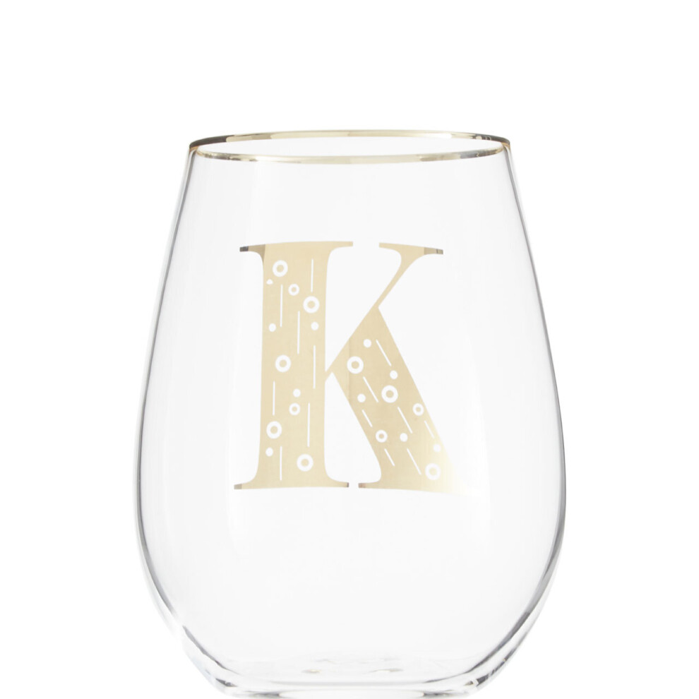 Premier Housewares Letter K Stemless Wine Glass Gold