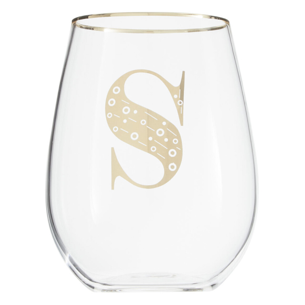 Premier Housewares Letter S Stemless Wine Glass Gold