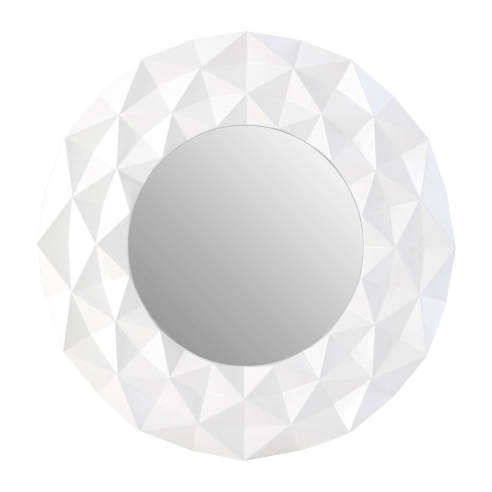 Premier Housewares White High Gloss 3D Design Wall Mirror, Easy To Clean Bedroom Wall Mirror, High-Quality Antique Mirror