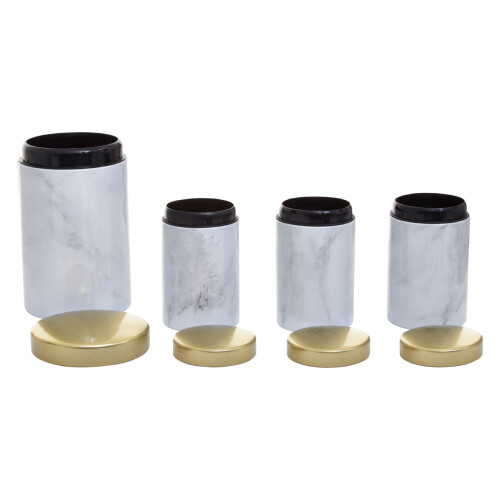Premier Housewares 5Pc White Marble Effect Storage Set, Kitchen Storage Set, 5 Piece Kitchen Canister Set, Metal Canisters 1