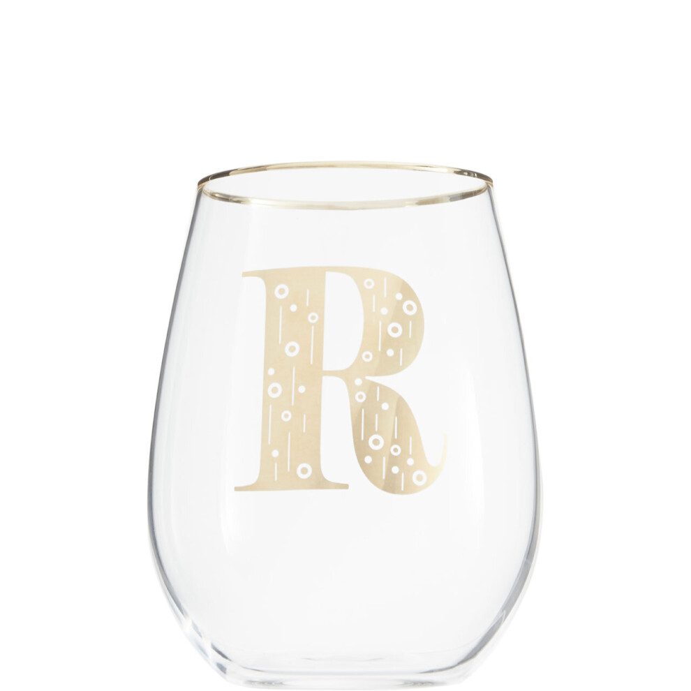 Premier Housewares Letter R Stemless Wine Glass Gold