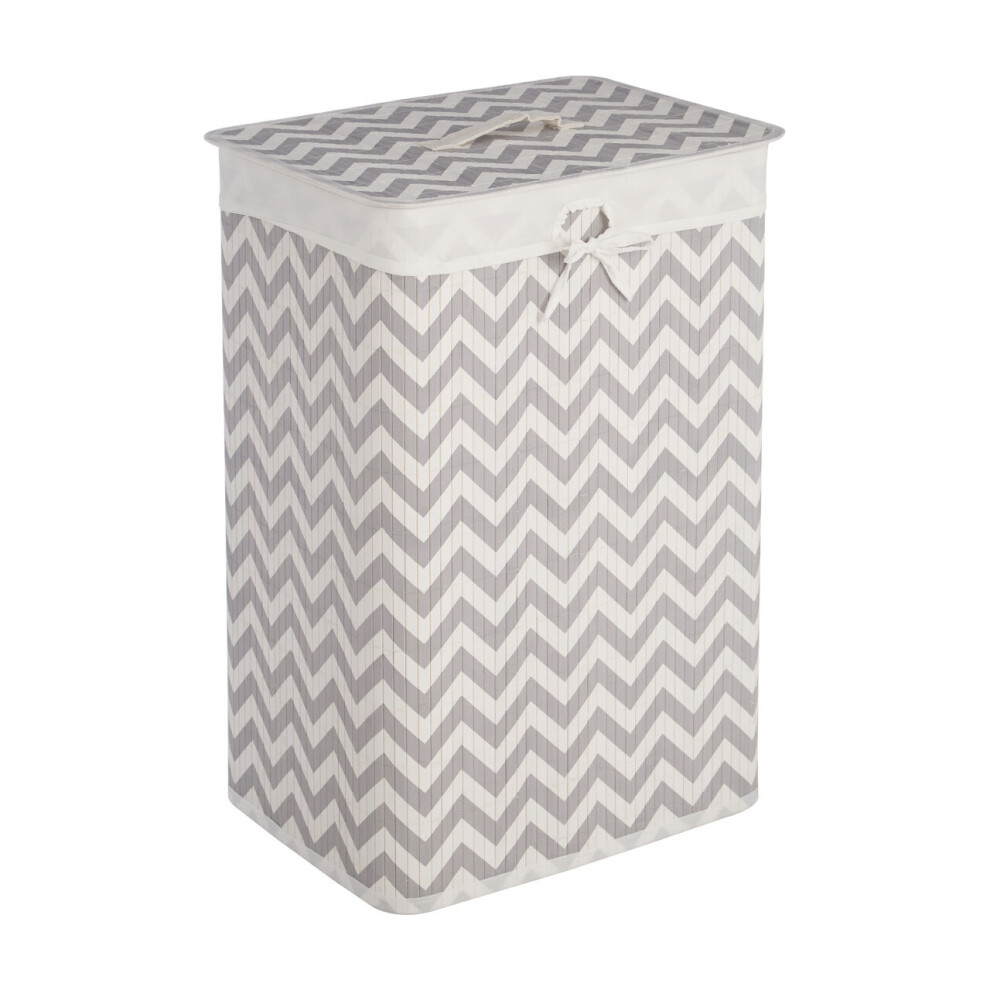 Premier Housewares Kankyo And Chevron Laundry Hamper White/Grey