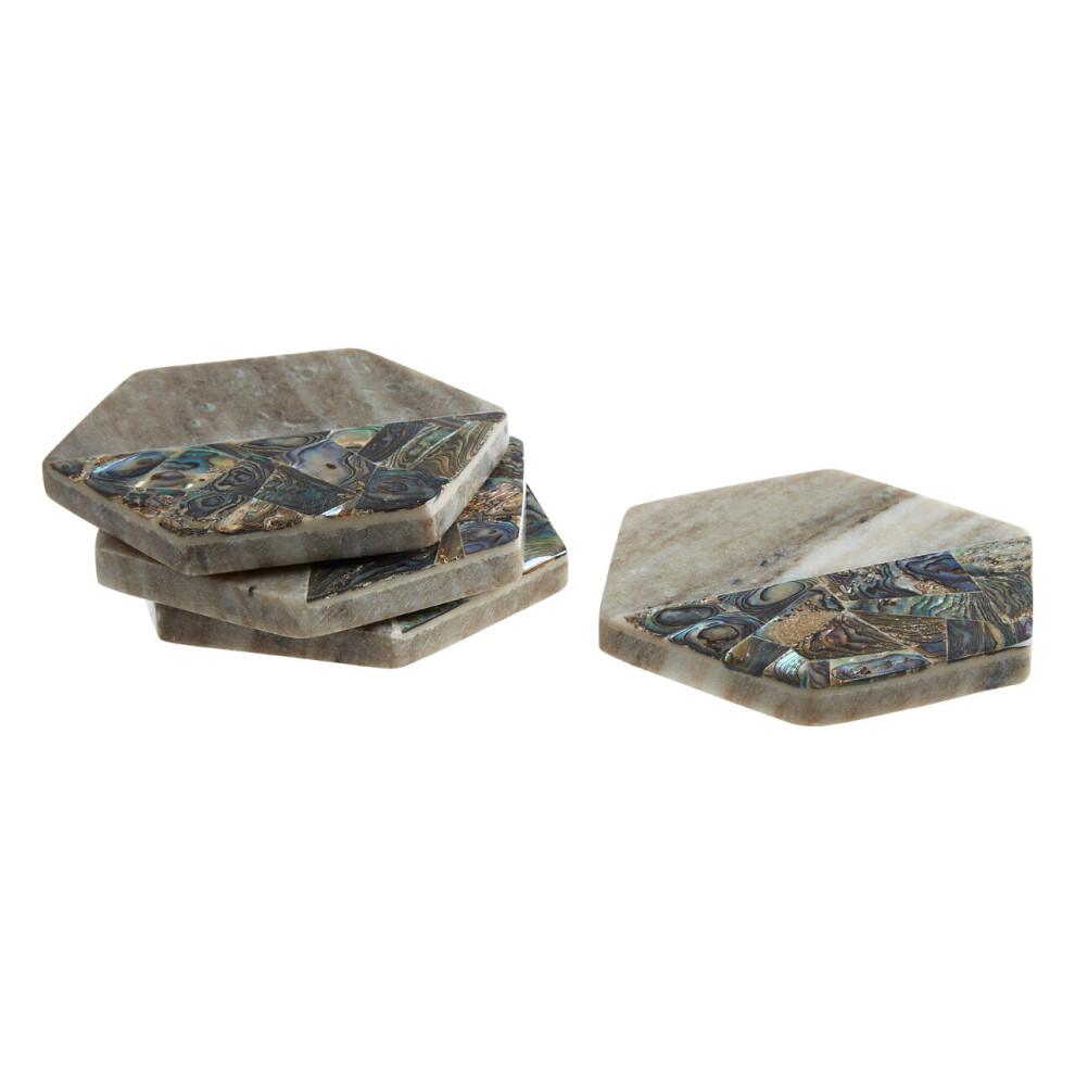 Premier Housewares Set Of 4 Beige Marble / Paua Shell Coasters Cream