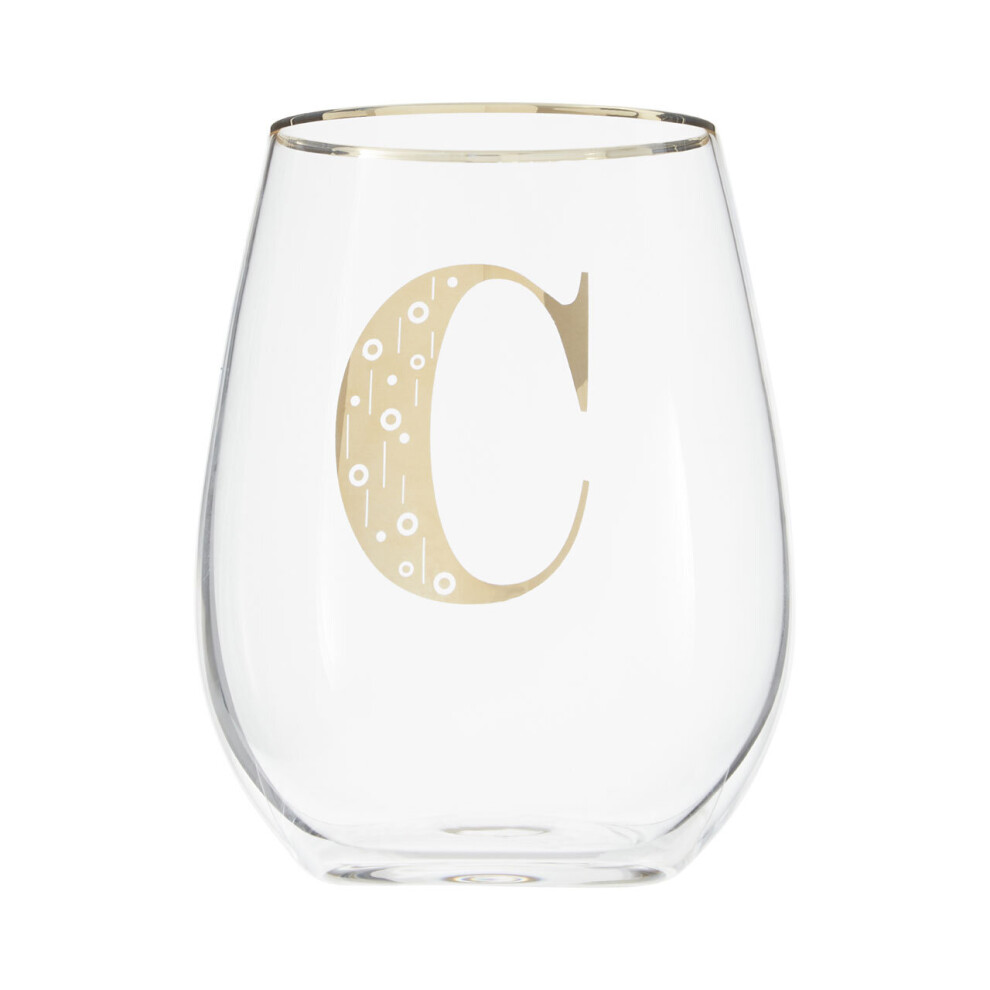 Premier Housewares Letter C Stemless Wine Glass Gold