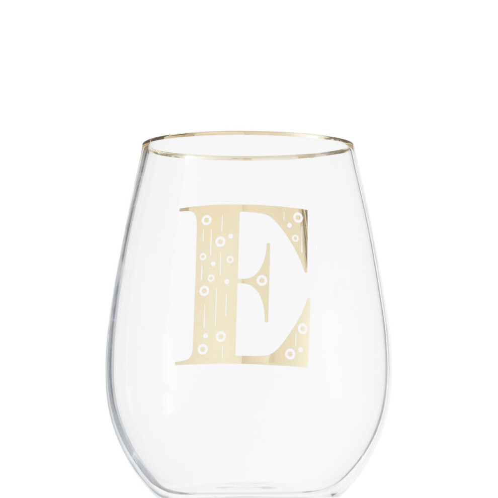 Premier Housewares Letter E Stemless Wine Glass Gold