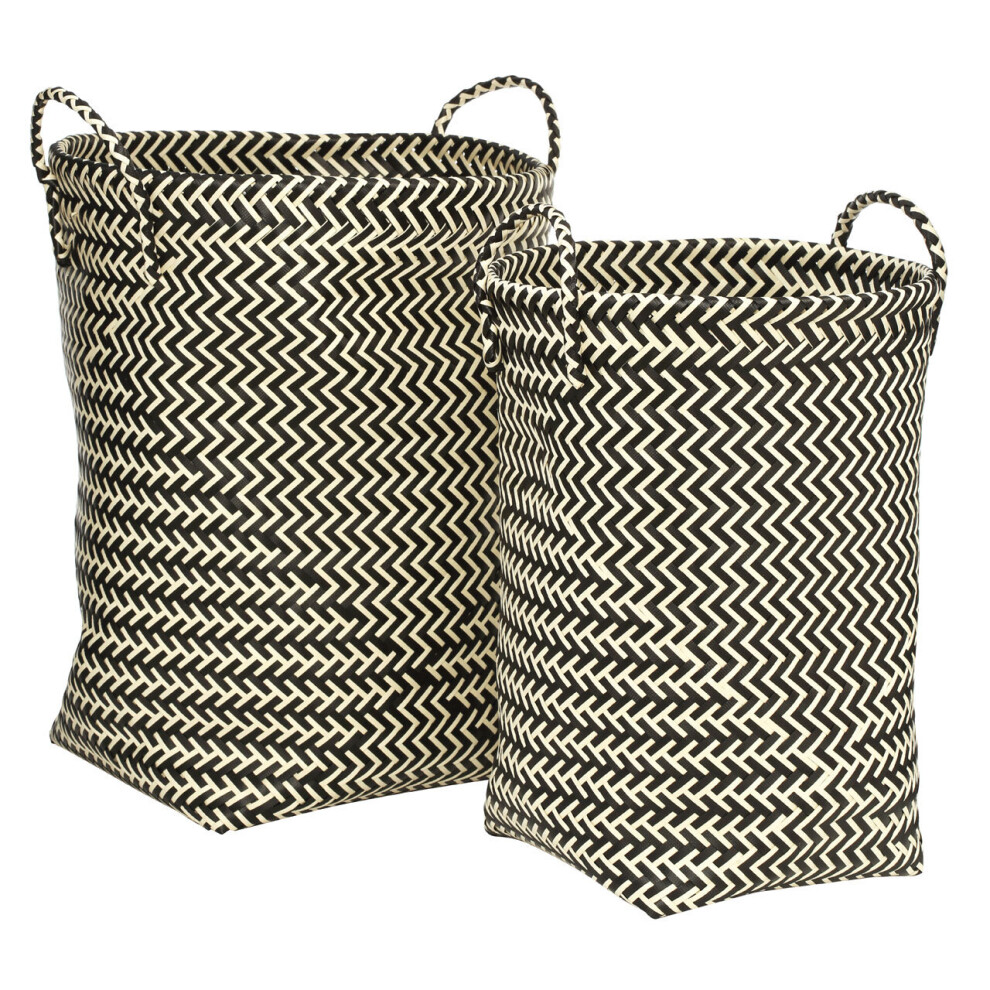 Set Of Two Black And White Woven Storage Baskets