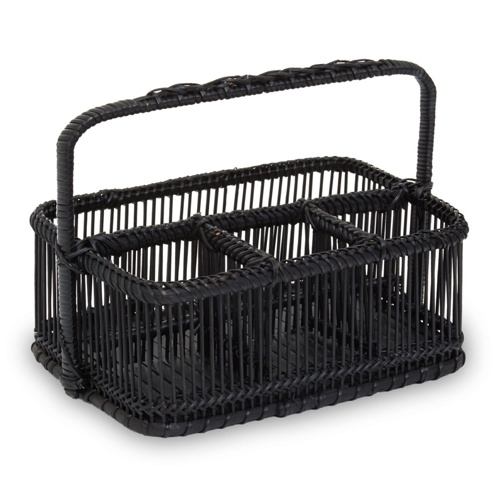 Premier Housewares Black Rattan And Bamboo Caddy Basket