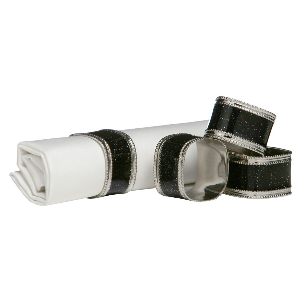 Premier Housewares Black Glitter Napkin Rings - Set of 4