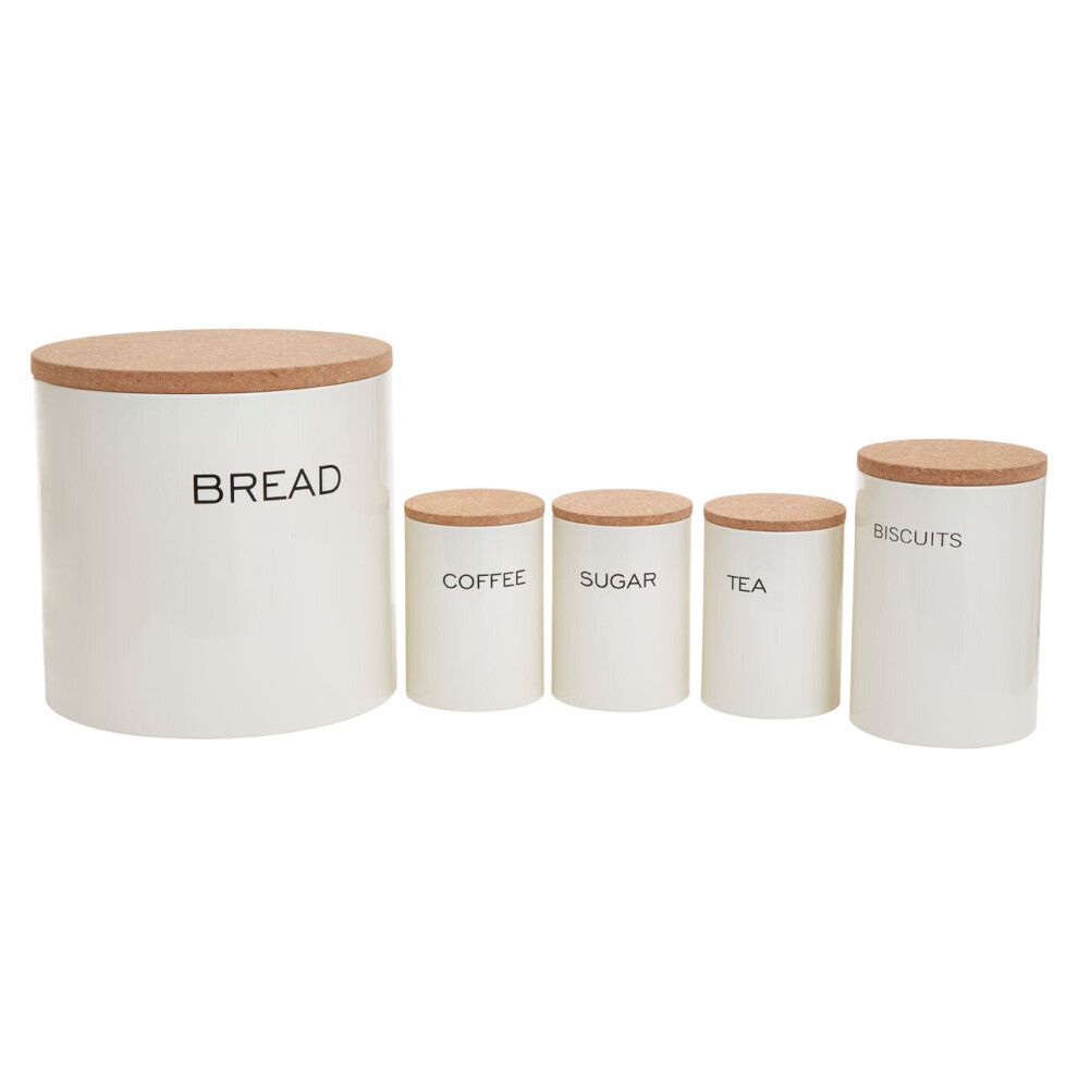 Premier Housewares 5Pc Kitchen Storage Set, Kitchen Storage Set, 5 Piece Kitchen Canister Set, Stainless Steel Canisters Cream