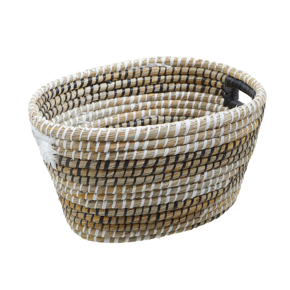 Premier Housewares Set Of Three Oval Straw Baskets Black/White