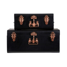 Black Metal Storage Trunk Set, Set of 2 Metal Trunks, Small and Big Storage Trunk, Decorative Storage Trunks