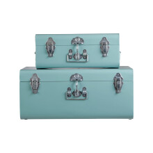 Green Metal Storage Trunk Set, Set of 2 Metal Trunks, Small and Big Storage Trunk, Decorative Storage Trunks