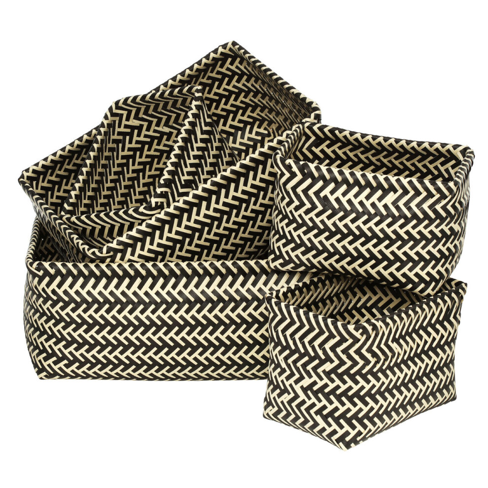 Set Of Five Black And White Woven Storage Baskets