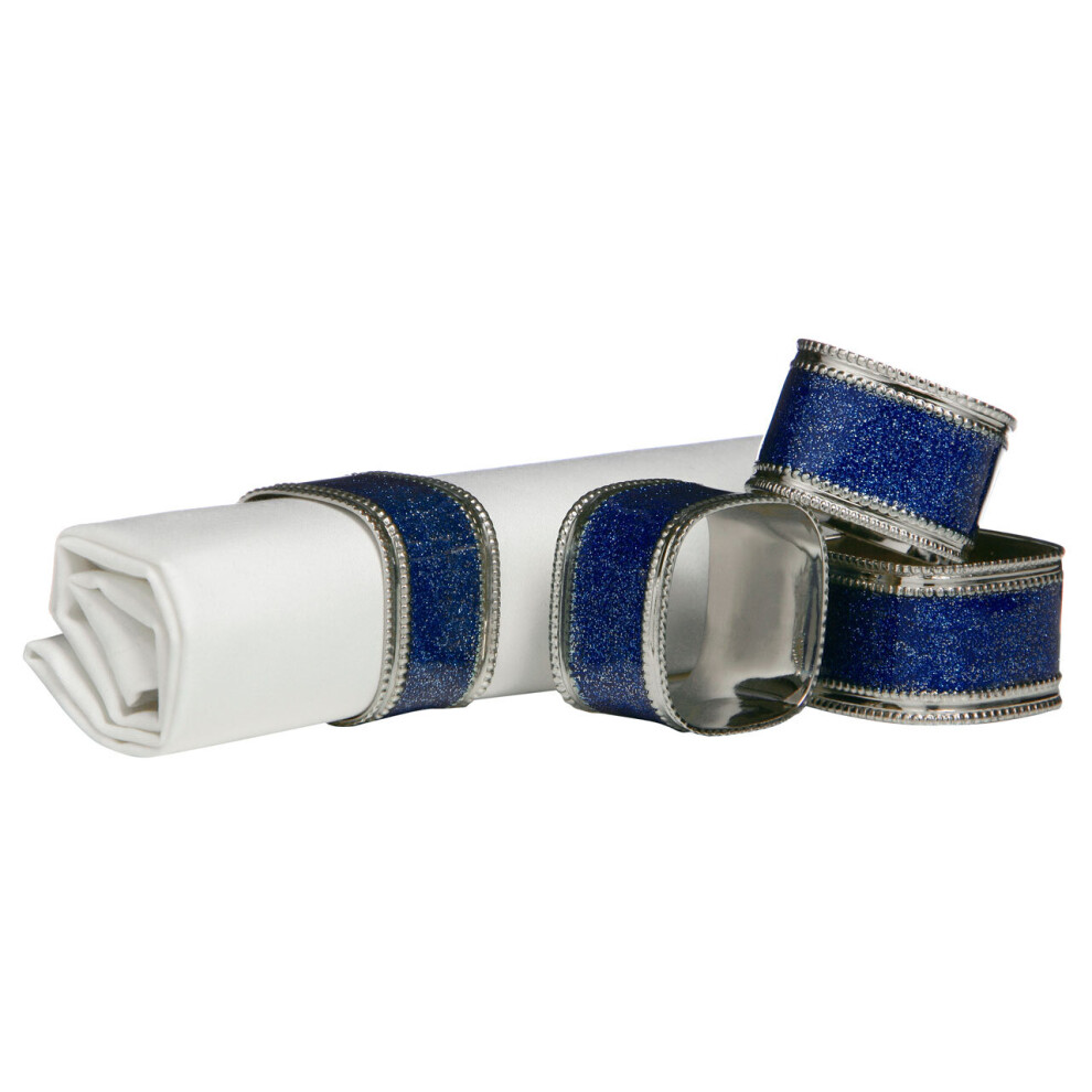 Premier Housewares Sapphire Glitter Napkin Rings - Set Of 4