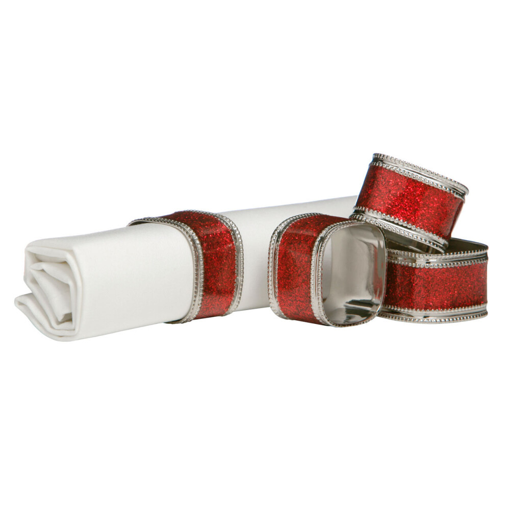 Premier Housewares Glitter Napkin Ring - Set Of 4 Red