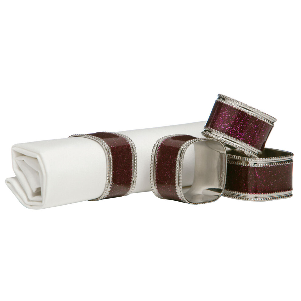 Premier Housewares Purple Glitter Napkin Rings - Set of 4