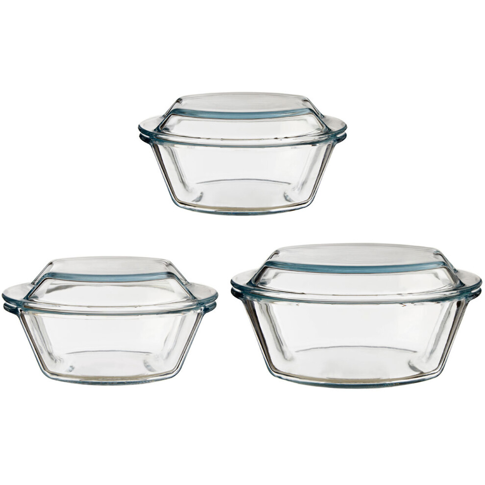 Premier Housewares Premium Set Of Three Casserole Dishes, Borosilicate Glass Casserole Dish For Baking, Versatile Baking Dish