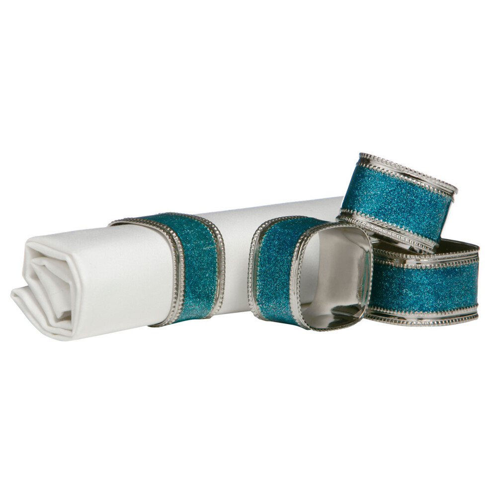 Premier Housewares Glitter Napkin Rings - Set Of 4 Turquoise