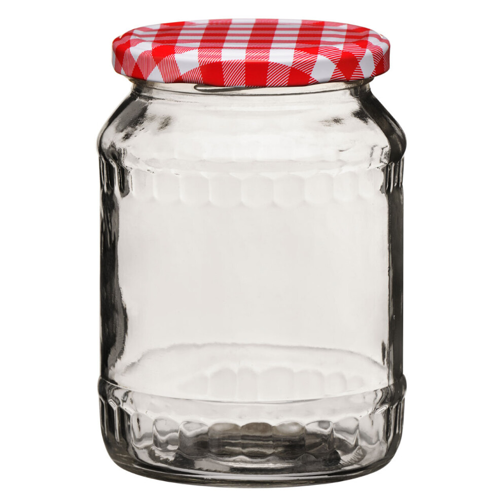 Premier Housewares Clear Glass Jar With Gingham Lid - 630Ml Red