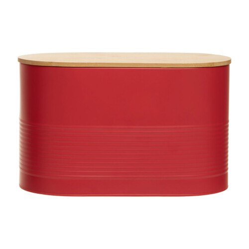 Premier Housewares Durable Red Bread Bin, Stylish Design Bread Bin For Dining Table, Natural Bamboo Lid Bread Container