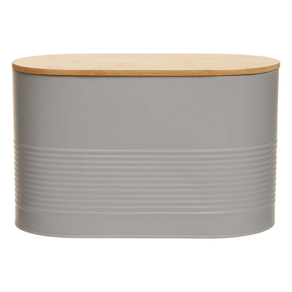 Premier Housewares Stylish Design Bread Bin, Durable Bread Bin For Dining Table, Natural Bamboo Lid Bread Container Grey