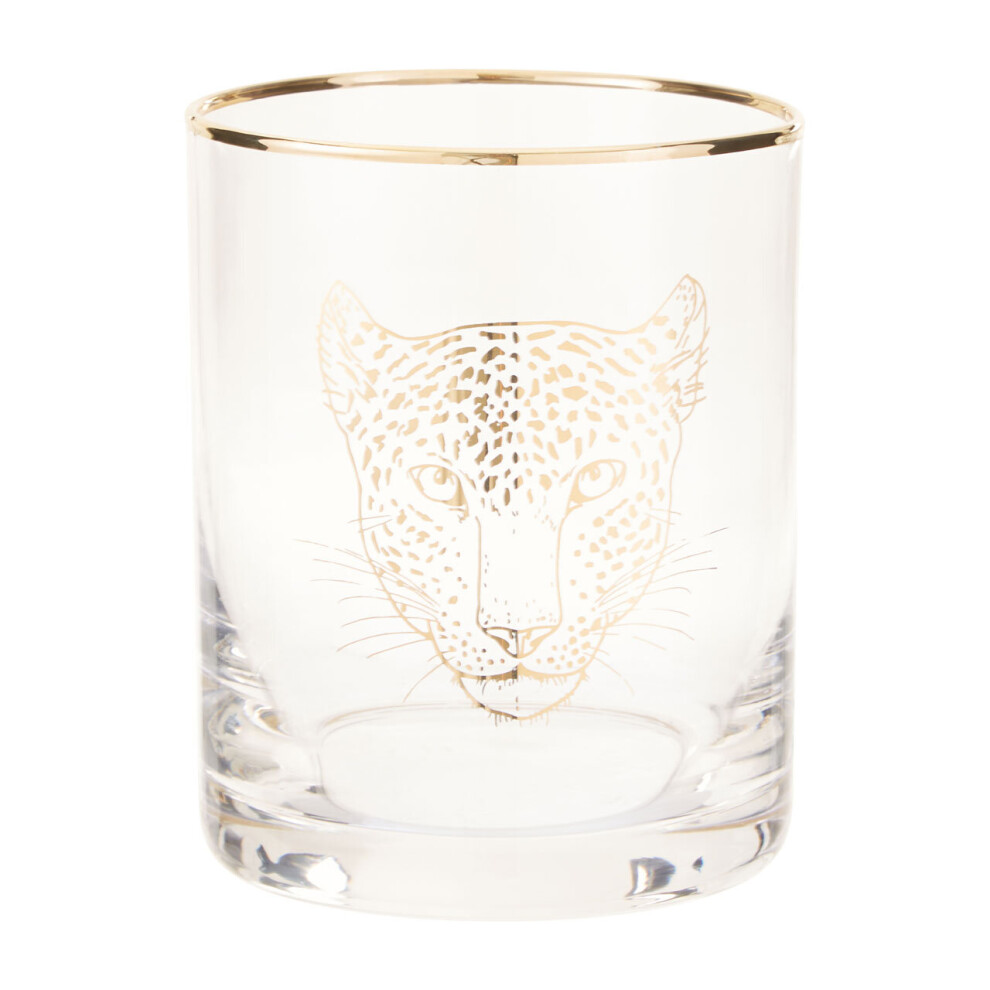 Premier Housewares Loepard Print Glass Tumbler, Handcrafted 380Ml Tall Tumbler Glassware, Safari-Inspired Tumbler For Wine