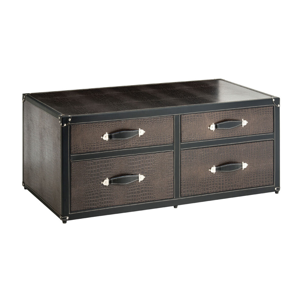 Premier Housewares 4 Drawer Storage Trunk, Luxe Faux Snake Skin And Modern Appeal Storage Chest Trunk, Vintage Storage Trunk