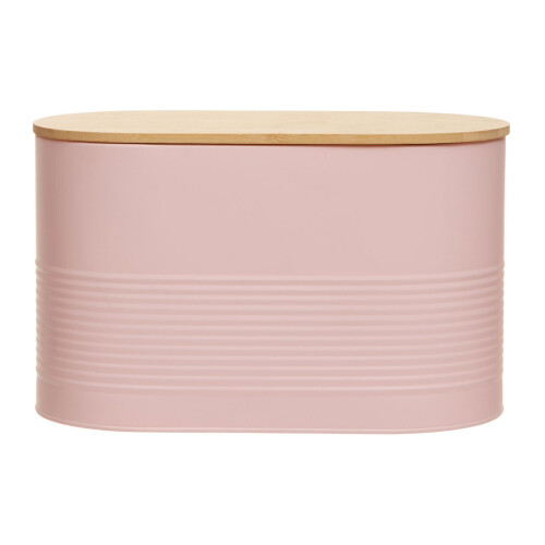 Premier Housewares Stylish Design Pink Bread Bin, Durable Bread Bin For Dining Table, Natural Bamboo Lid Bread Container