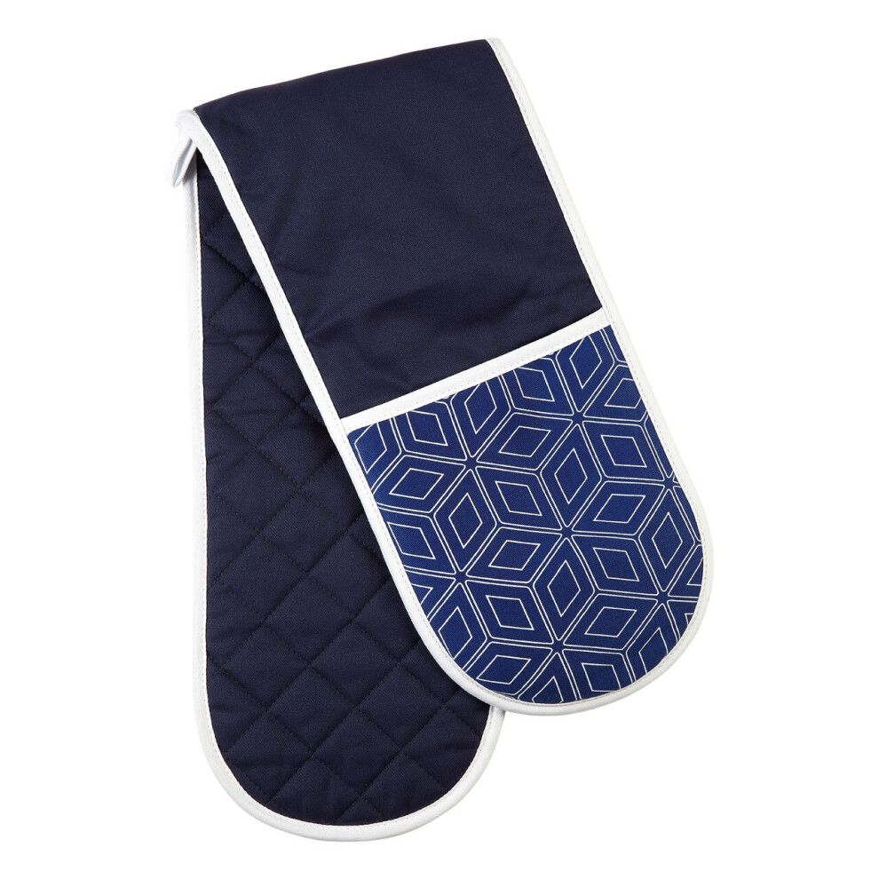 Modern Retro White Blue Double Oven Glove