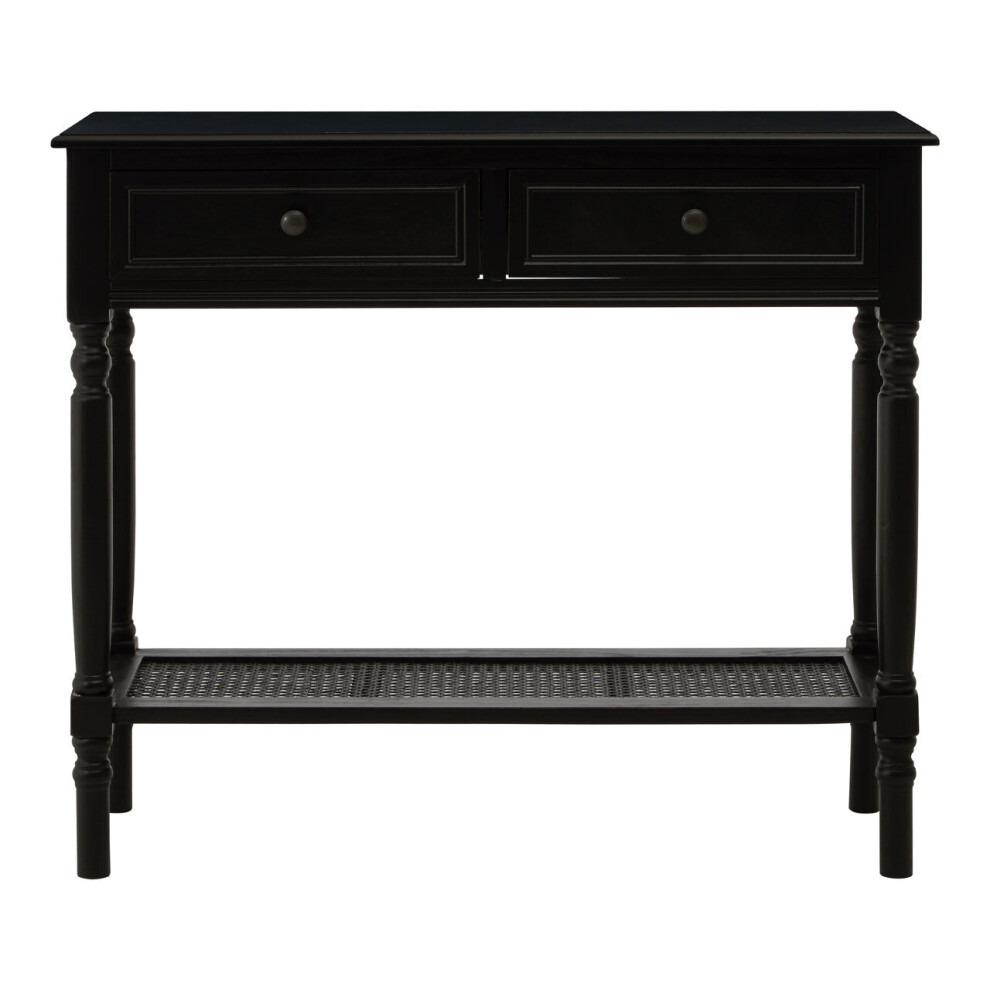 Premier Housewares Console Table For Hallway, Pine Wood Table For Home Décor, Wood Table With 2 Drawers For Office Black