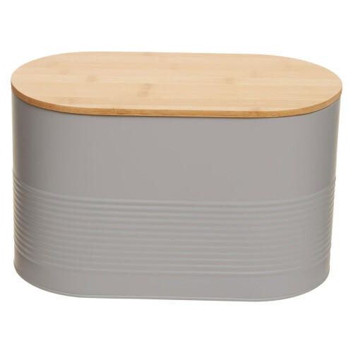 Premier Housewares Stylish Design Grey Bread Bin, Durable Bread Bin For Dining Table, Natural Bamboo Lid Bread Container 1