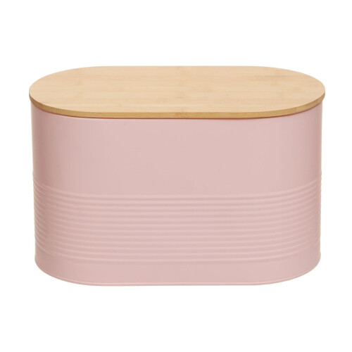 Premier Housewares Stylish Design Pink Bread Bin, Durable Bread Bin For Dining Table, Natural Bamboo Lid Bread Container 1