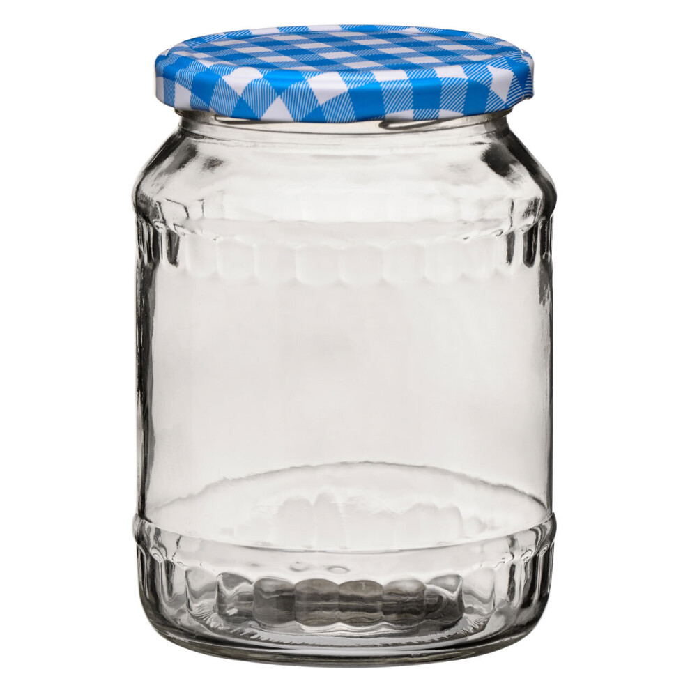 Premier Housewares Clear Glass Jar With Gingham Lid - 630Ml Blue
