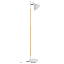 Slimline Design Of White Wood And Metal Floor Lamp, Sturdy And Stable Bedroom Lamp, Sleek Livingroom Lamp