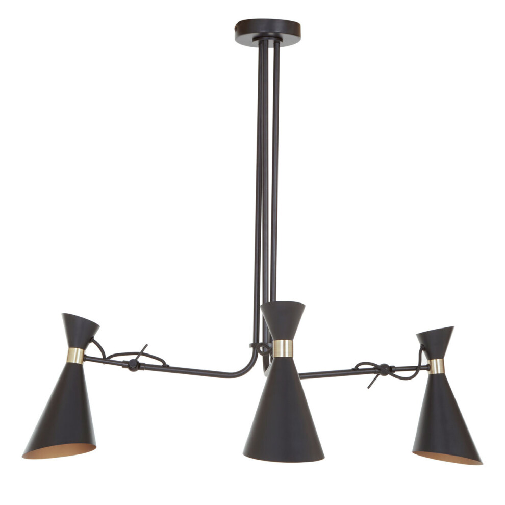 Premier Housewares Linox 3 Shade Black and Gold Bent Arm Pendant