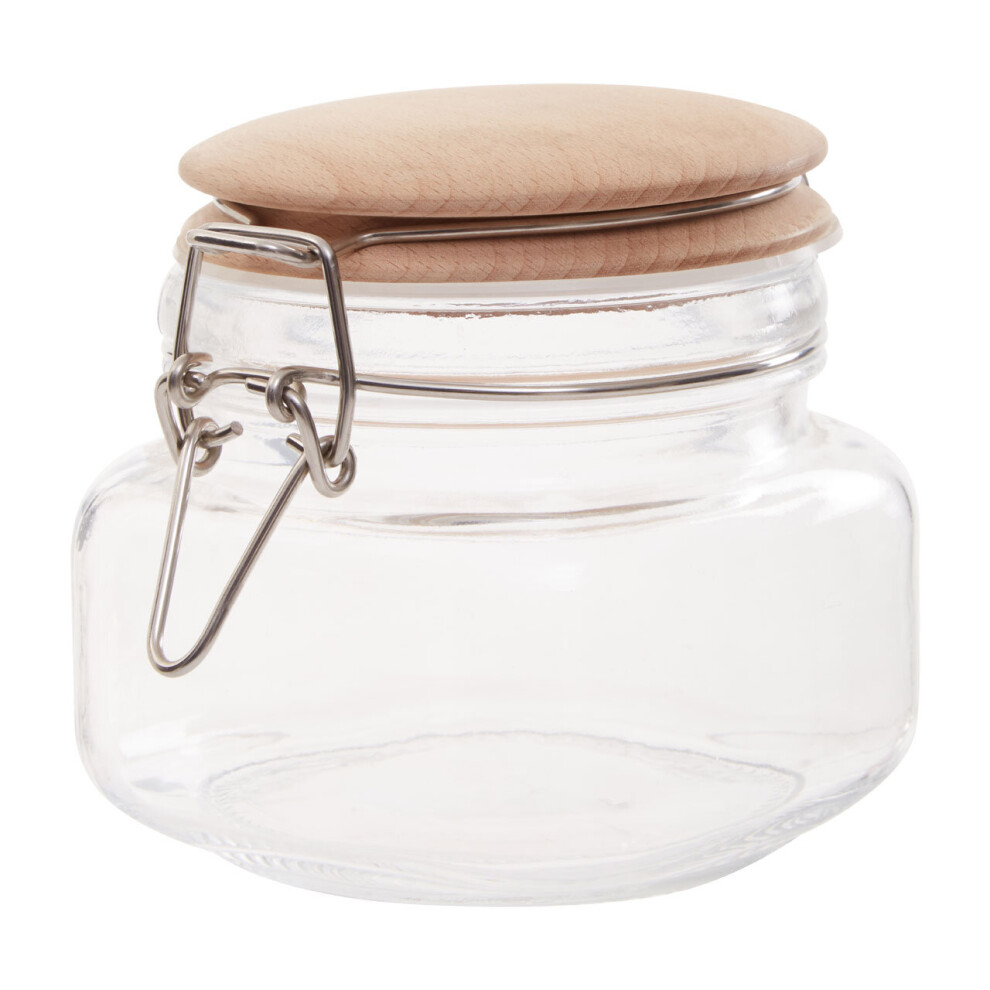 luca Luca Square 500ml Glass Jar With Wooden Lid