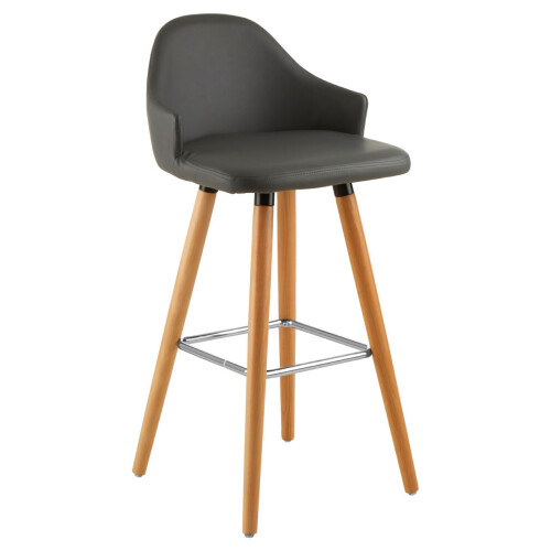 Premier Housewares Grey Faux Leather Bar Stool, Comfortable Seating Leather Barseat, Leather Kitchen Bar Stool 1