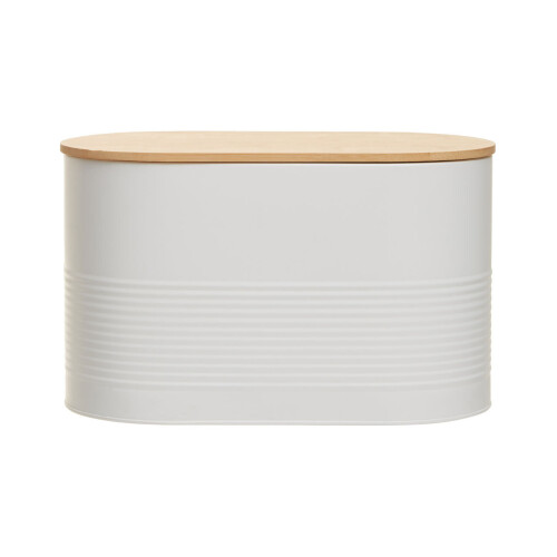 Premier Housewares Stylish Design White Bread Bin, Durable Bread Bin For Dining Table, Natural Bamboo Lid Bread Container