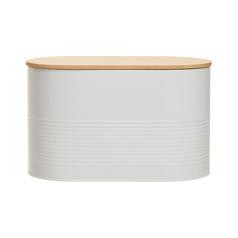 Premier Housewares Stylish Design Bread Bin, Durable Bread Bin For Dining Table, Natural Bamboo Lid Bread Container White