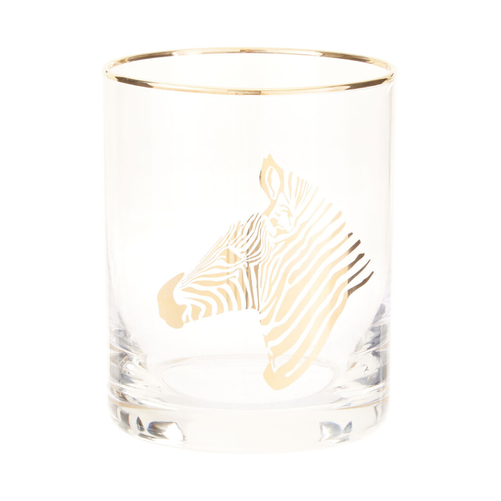 Zebra Print Glass Tumbler, Handcrafted 380ml Tumbler Glassware, Safari-Inspired Tall Tumbler For Wine