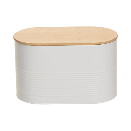 Premier Housewares Stylish Design White Bread Bin, Durable Bread Bin For Dining Table, Natural Bamboo Lid Bread Container 1