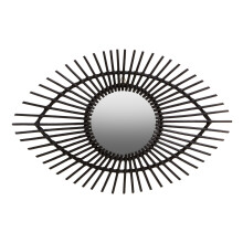 Black Natural Rattan Eye Shapped Wall Mirror, Rattan Frame Large Wall Mirror, Unique Wooden Frame Mirror