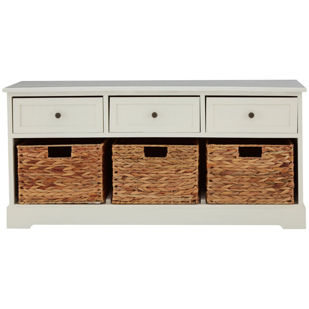 Premier Housewares Vermont Ivory 3 Drawer 3 Baskets Bench