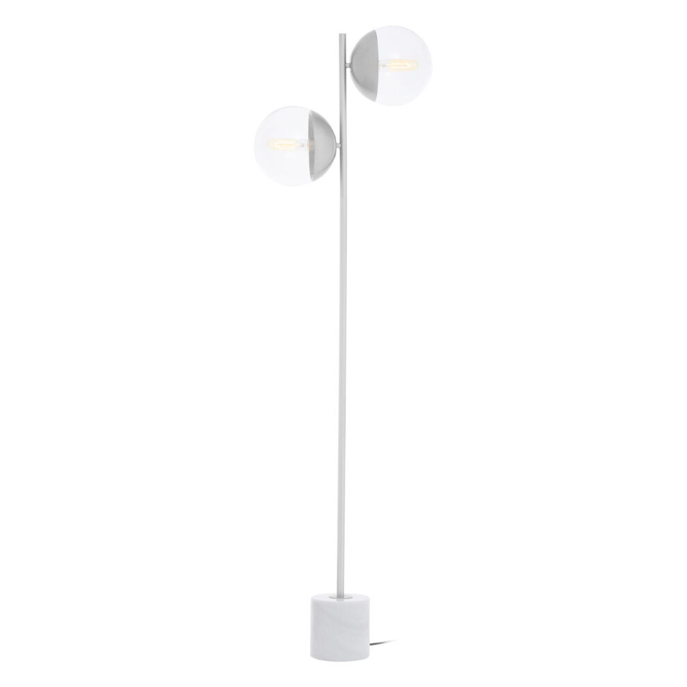 Premier Housewares Sturdy Chrome Finish 2 Floor Lamp, Minimalist Bedroom Lamp, Double Glass Globe Tall Lamp On Floor Light