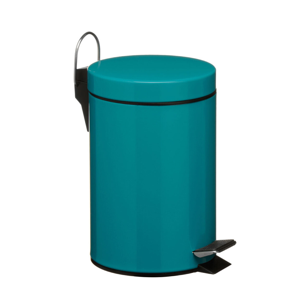 Premier Housewares Stylish Design 3Ltr Turqoise Pedal Bin, Compact Composite Bin For Kitchen, Convenient Bin With Handle