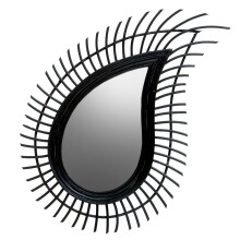 Teardrop Black Natural Rattan Wall Mirror, Large Wood Wall Mirror, Mirror with Rattan Frame, Tear Mirror