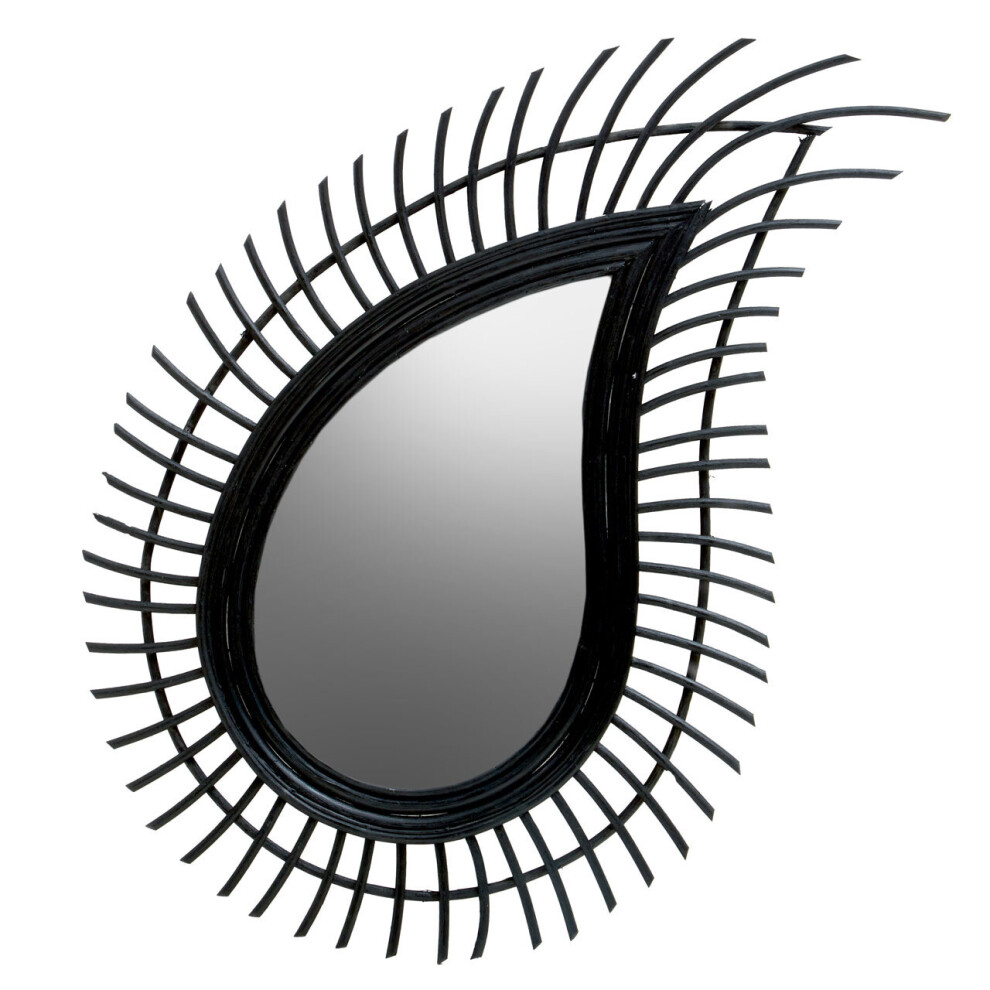 Premier Housewares Teardrop Natural Rattan Wall Mirror, Large Wood Wall Mirror, Mirror With Rattan Frame, Tear Mirror Black